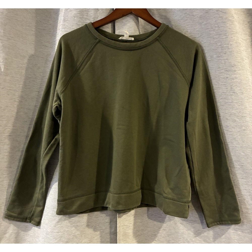 EILEEN FISHER Organic Cotton French Terry Long Sleeve Top Green Size Medium